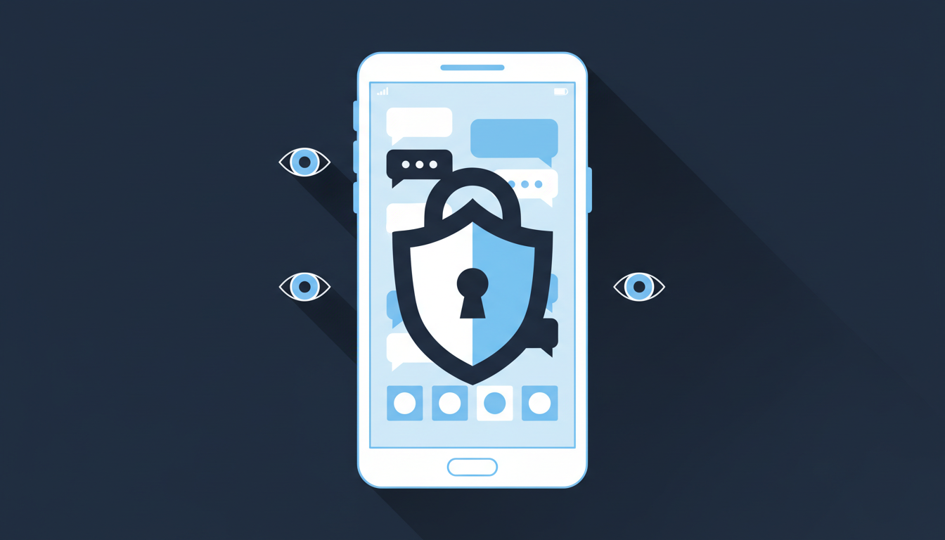 Ilustración de seguridad en redes sociales: teléfono protegido por un candado y un escudo